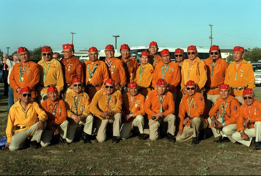 Members of the 3rd and 4th Division Navajo code talker platoons of World War II