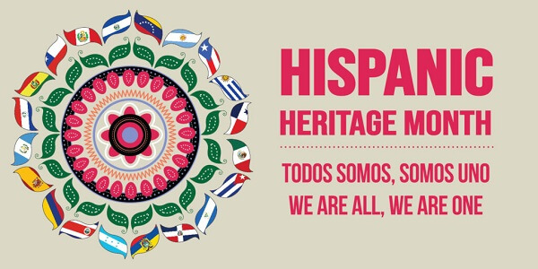Hispanic Heritage Month poster with different flags