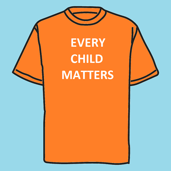 illustration of an orange t-shirt with the words "every child matters"