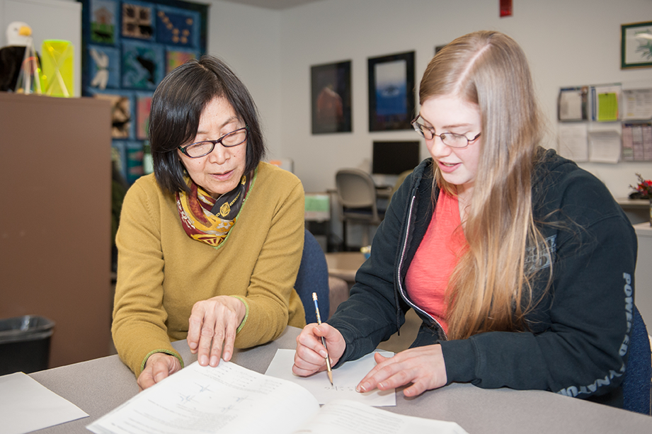 a tutor and a student sitting at a desk