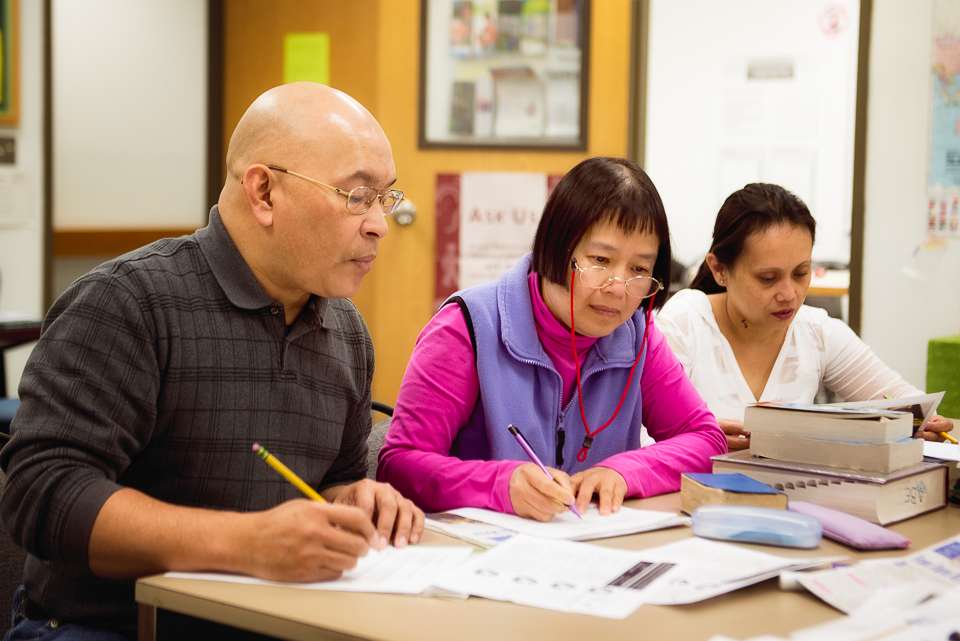 students studying in class