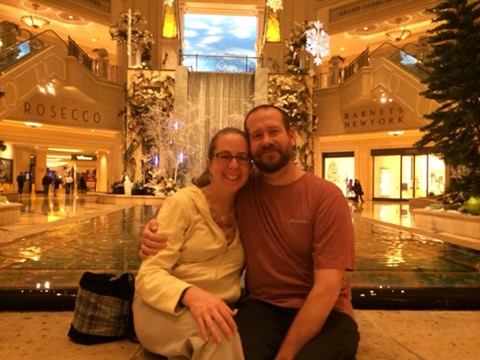 cindy and mike trussell sitting in the rotunda of the Palazzo in Las Vegas