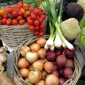 baskets of fresh vegetables