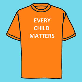 illustration of an orange t-shirt with the words "every child matters"