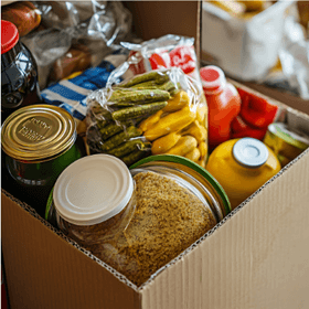 cardboard box of groceries