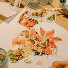 cutout trading card artwork and materials