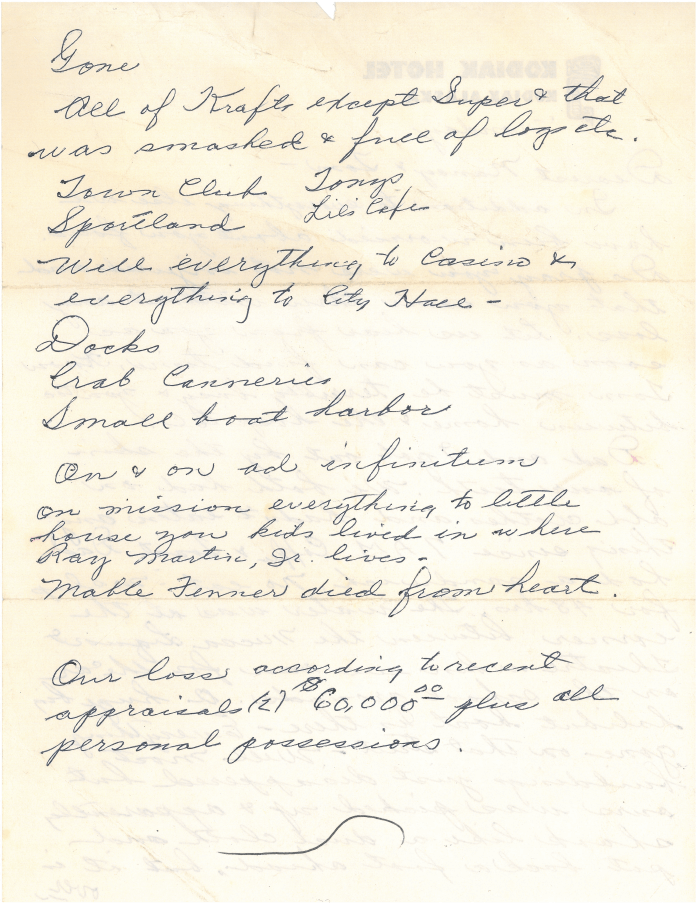 2nd page of a handwritten letter from Georgia Norman to her family penned on Kodiak Hotel letterhead. Text of letter below image 