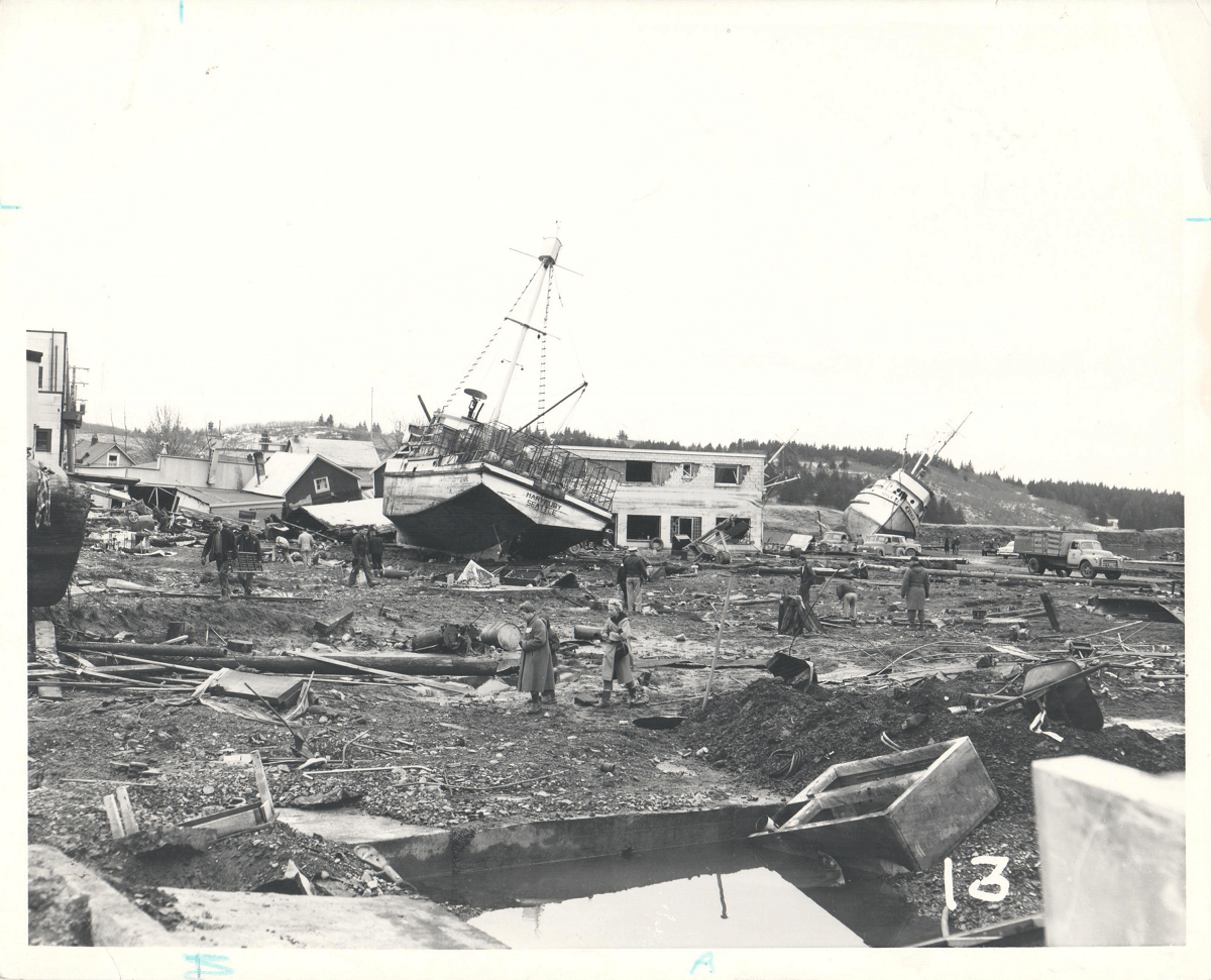 photograph of fishing vessels MaryRuby and Hekla high and dry