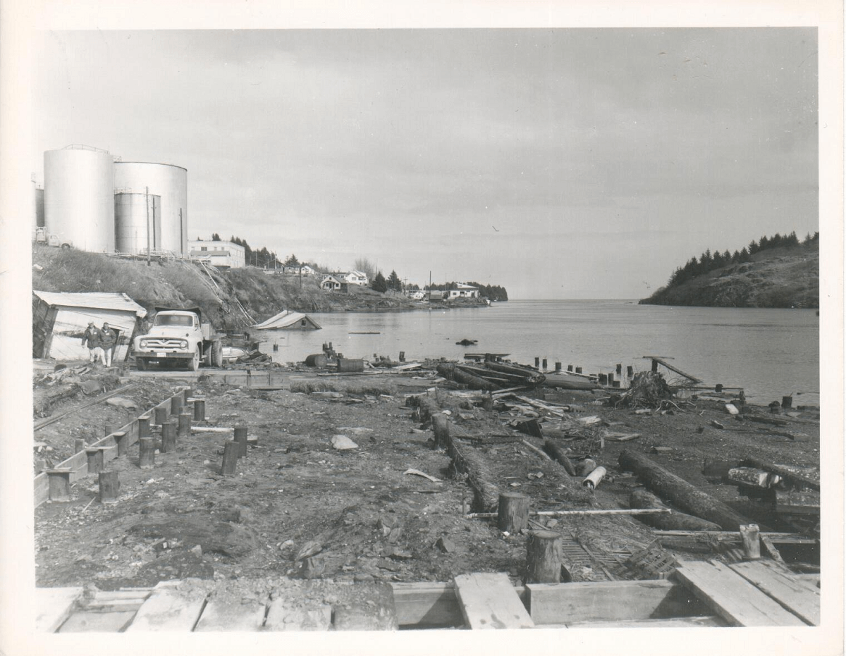 photograph of pilings that buildings used to stand on 