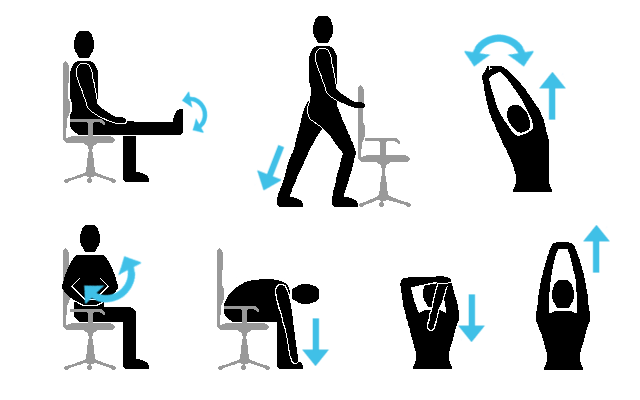 diagram of different stretches done with a chair